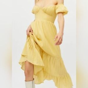 Kiss The Sky Yellow Midi Dress L Flowy Boho Cottagecore Coquette Girl Peasant